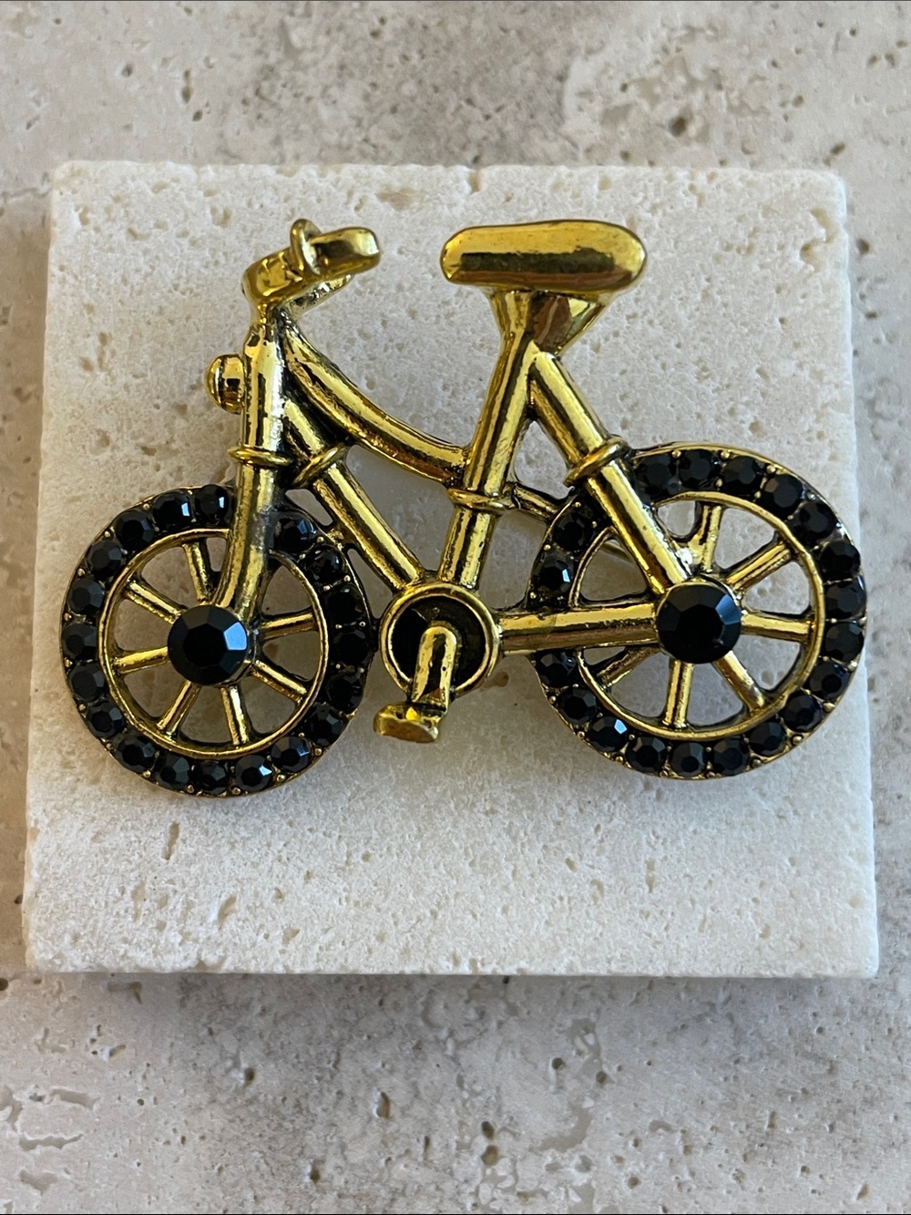 Elegant Gold Bicycle Brooch with Black Details